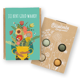 Giftbox met 4 zaadbommetjes Mini - Jij bent goud waard / Blossombs