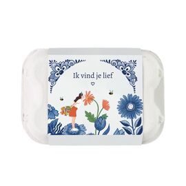 Eierdoosje met 6 bloembommetjes Delft blue Ik vind je lief / Blossombs