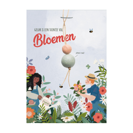 Kaart met gelukspoppetje en 2 zaadbommetje Geluk is een tuintje vol bloemen / Blossombs