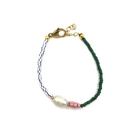 Armbandje Pearl flower dark-green / Boho-beach