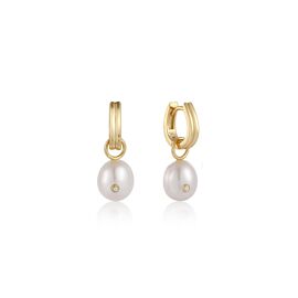 Ania Haie Pearl Drop sparkle Huggie hoop earrings 