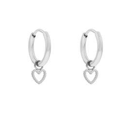 Earrings small with pendant open ribbed heart / Essentialistics