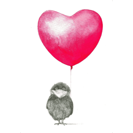 Wenskaart Vogel met hart / Lieve Claesen 