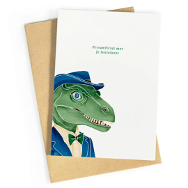 Wenskaart Dino lentefeest / Studio Zwoane
