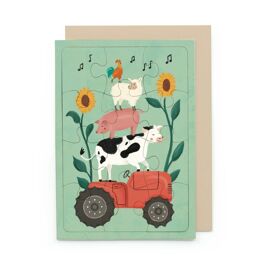 Wenskaart puzzel - Tractor en dieren / Enfant Terrible 