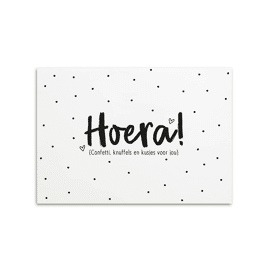 Postkaart Hoera confetti, knuffels en kusjes voor jou / Zoedt