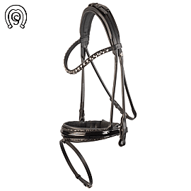 Otto Schumacher Hoofdstel München - Neusriem Special XL Feel Good Lak Zwart - Fine Line Jet-Platin - Frontriem Rivoli Xl Curved Silver Night - Jet Hematite - Zilver Setting 