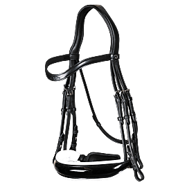Dy'on Double Bridle Crank Noseband - Patent With White Padding L