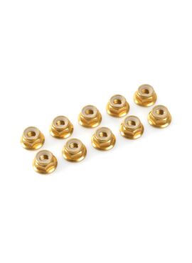 G-Force RC - Aluminium zelfborgende zeskantmoer met flens - M4 - Goud - 10 st