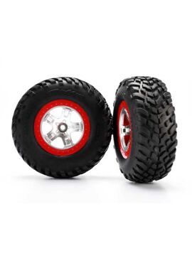 Tires & wheels, assembled, glued (SCT, satin chrome, red bea
