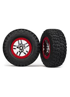 Tire & wheel assy, glued (SCT Split-Spoke chrome, red beadlo, TRX6873A