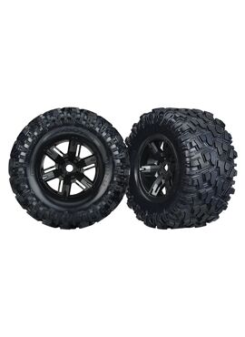 Tires & wheels, assembled, glued (X-Maxx black wheels, Maxx