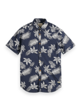 SCOTCH & SODA Printed & washed short sleeve poplin shirt