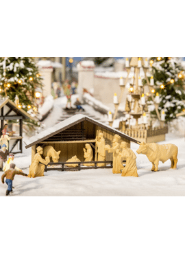 NOCH 14394 / Weihnachtsmarkt-Krippe mit Figuren in Holzoptik