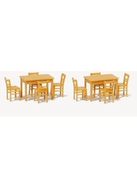 PREISER 17218 / 2 tafels en 8 stoelen in houtkleur