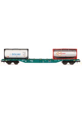 B-Models 54133 / Sgns B-TRWBE groen met 20ft tankcontainer Solvay & Eurotainer