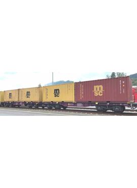 B-models 90503 / Purple innofreight car loaded with 4 yellow 20ft containers MSC (3 Yellow + 1 Brown)