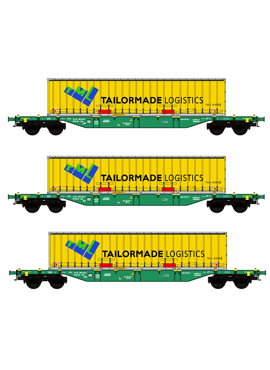 B-models 54305 / Set met 3 NMBS containerwagons Lineas, beladen met 3  bache containers Tailormade Logistics 