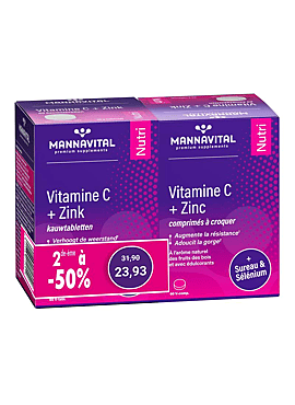 Mannavital Vitamine C + Zink 60 kauwtbl PROMO DUO 2e aan -50%
