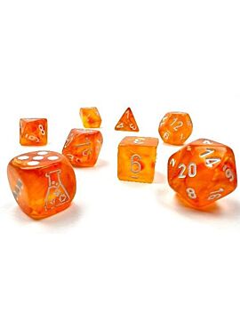 Borealis Polyhedral Blood Orange/White Luminary Dobbelsteen Set (7 stuks)