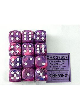  Festive Violet/white D6 16mm Dobbelsteen Set (12 stuks) 