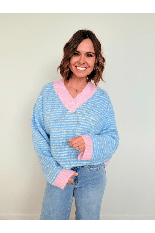 Blue stripe V neck