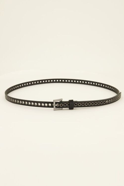 Zwarte smalle riem met zilveren studs & details