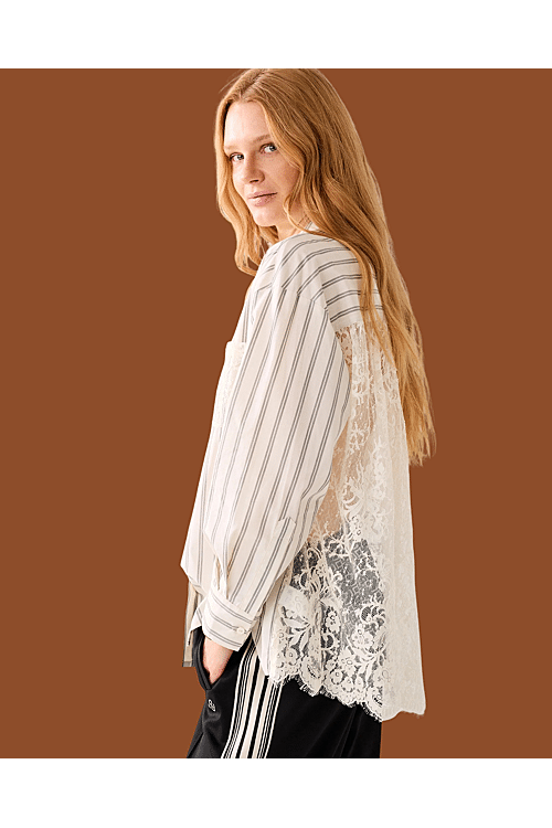 BLOUSE STRIPE LACE MIX