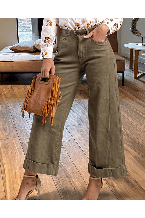 BROEK WIDE LEG JEANS WITH SEAMS KAKI