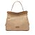 Beige Geweven Stro/Cognac Generfd Leder