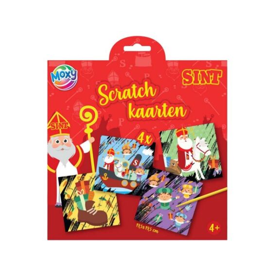 Sint 4 Scratch Kaarten 19.5X19.5Cm Met Scratch Pen