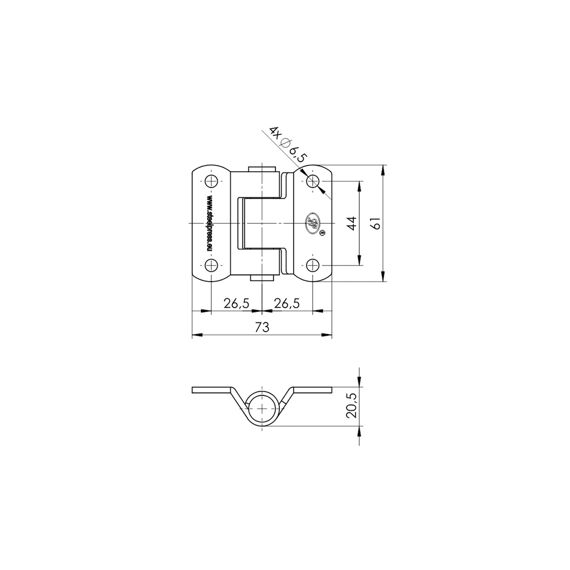 Deur- En Klepscharnier 73X61Mm