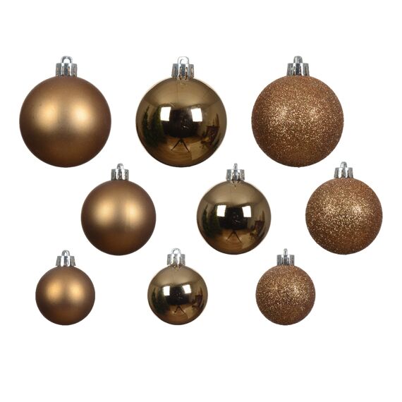 Kerstbal Plastic Glanzend-Matt-Glitter Pecannoot Bruin Assortiment