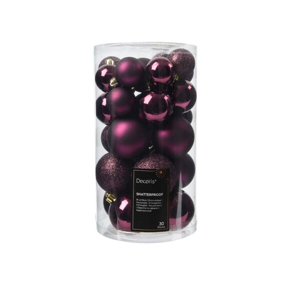 Kerstbal Plastic Glanzend-Matt-Glitter Donker Mauve Assortiment