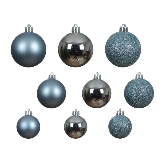 Kerstbal Plastic Glanzend-Matt-Glitter Ijsblauw Assortiment