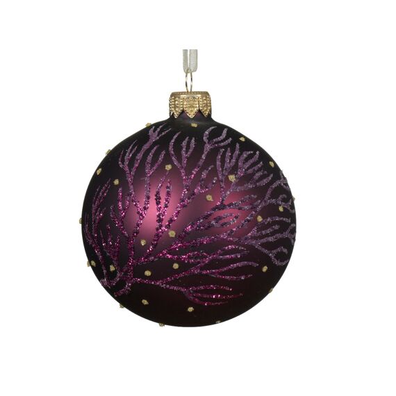 Kerstbal Glas 2 Tone Branch Dia8.00Cm Donker Mauve