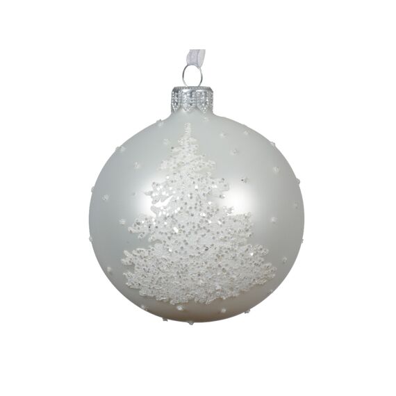 Kerstbal Glas Snow Tree Dia8.00Cm Winterwit