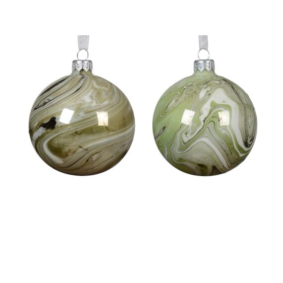 Kerstbal Glas Marmer Dia8.00Cm White Mint - Rosemary Green 2 Assortiment Prijs Per Stuk