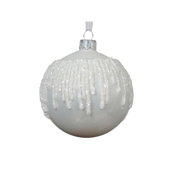 Kerstbal Glas Snow Top Dia8.00Cm Winterwit