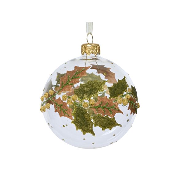 Kerstbal Glas Holly Border Dia8.00Cm Transparant