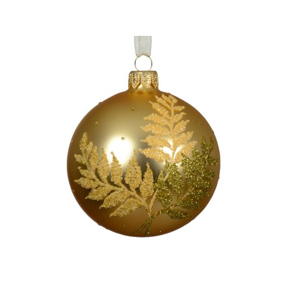 Kerstbal Glas Fern Leaf Dia8.00Cm Licht Goud