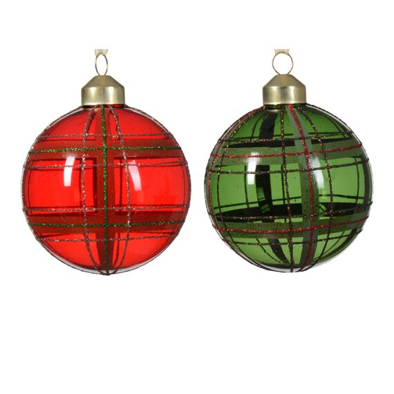 Kerstbal Glas W Glitter Crossing Lines Dia8.00Cm 2 Assortiment Prijs Per Stuk