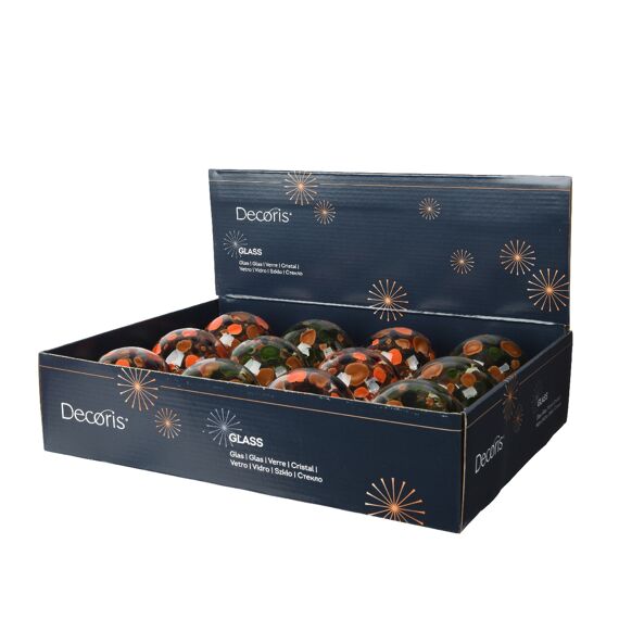 Kerstbal Glas Dia8.00Cm Espresso Brown W Pine Green - Spiced Pumpkin 2 Assortiment Prijs Per Stuk