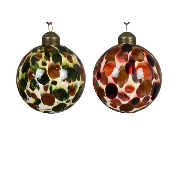 Kerstbal Glas Dia8.00Cm Espresso Brown W Pine Green - Spiced Pumpkin 2 Assortiment Prijs Per Stuk