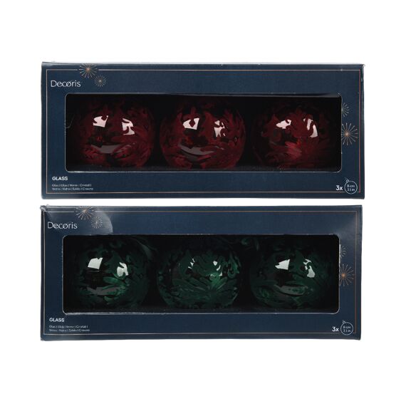 Kerstbal Glas W Velvet Baroque Print Dia8.00Cm Pine Green - Christmas Red 2 Assortiment Prijs Per Stuk