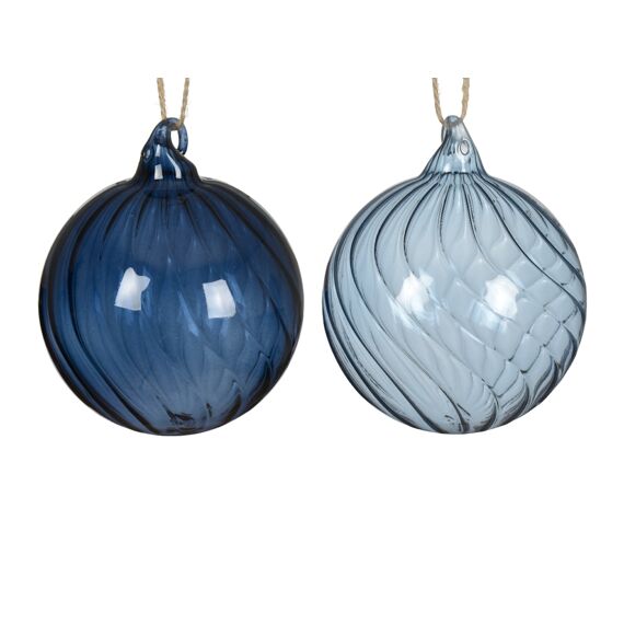 Kerstbal Glas W Swirl Dia10.00Cm Blue Ice - Night Blue 2 Assortiment Prijs Per Stuk