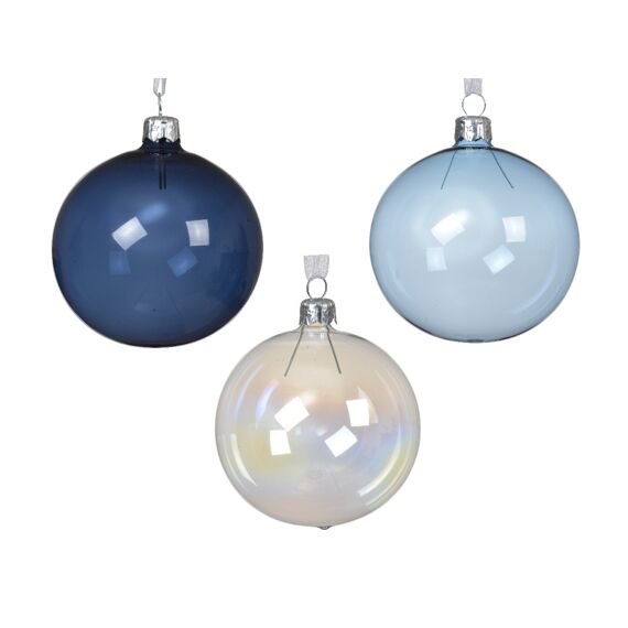 Kerstbal Glas Transparent Dia8.00Cm 3 Assortiment Prijs Per Stuk