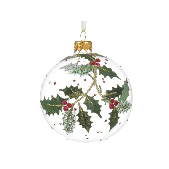 Kerstbal Glas Helder Holly With Berries Dia8.00Cm Transparant