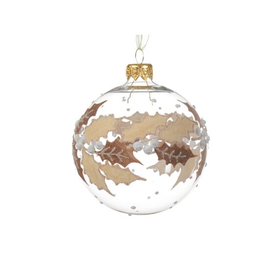 Kerstbal Glas Helder Holly Border Dia8.00Cm Transparant