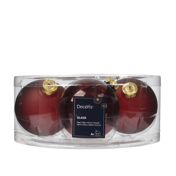 Kerstballen Glas Mix Unsilvered Shiny - Matt Dia8.00Cm Ossenbloed